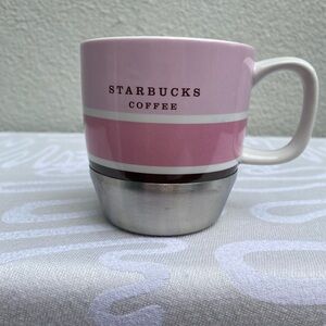 2007 Starbucks Urban Desk Brown & Pink Stripe mug with Stainless Steel Bottom